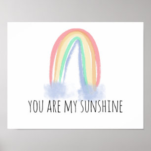 You are my sunshine watercolor painted rainbow poster