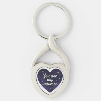 You Are My Universe – Romantic Galaxy Heart Keycha Twisted Heart Silverfärgad Nyckelring