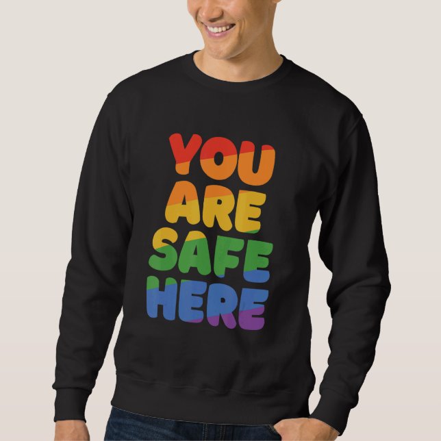 You Are Safe With Me Rainbow Pride Lgbtq Gay Trans Lång Ärmad Tröja (Framsida)