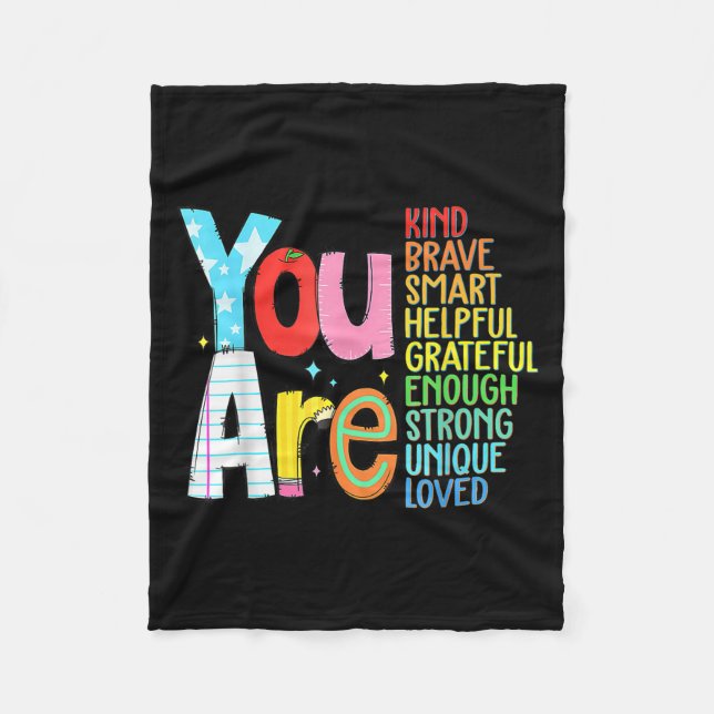 You Are Smart Brave Strong Kind Loved Motivation T Fleecefilt (Framsidan)