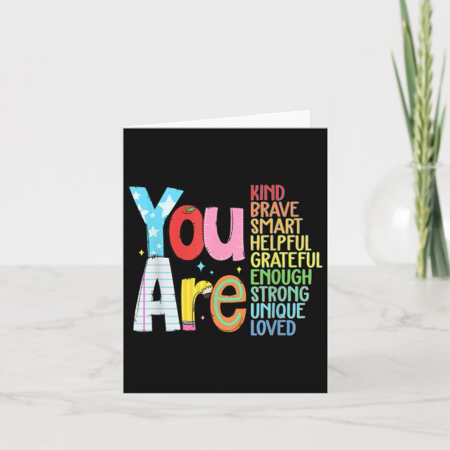You Are Smart Brave Strong Kind Loved Motivation T Kort (Framsida)