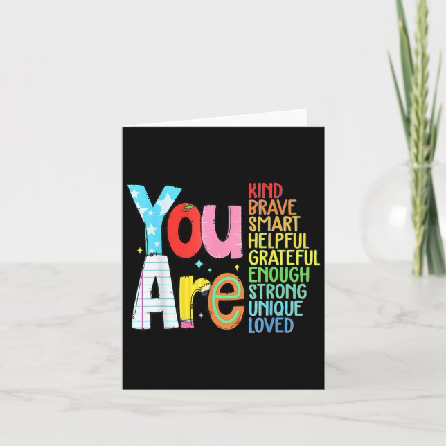 You Are Smart Brave Strong Kind Loved Motivation T Kort (Framsida)