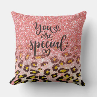 You Are Special Pink Glitter Leopard Print Kudde