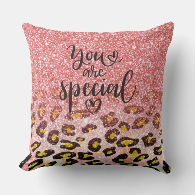 You Are Special Pink Glitter Leopard Print Kudde (Framsida)