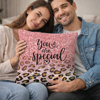 You Are Special Pink Glitter Leopard Print Kudde