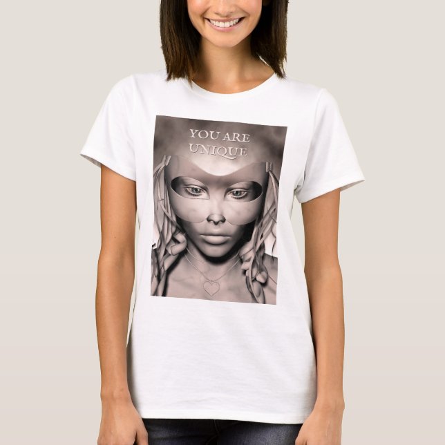 You Are Unique. Female in masquerade mask T Shirt (Framsida)