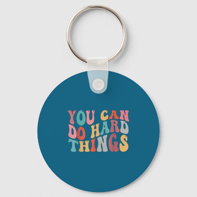 You Can Do Hard Things Groovy Retro Motivational Q Nyckelring (Framsida)