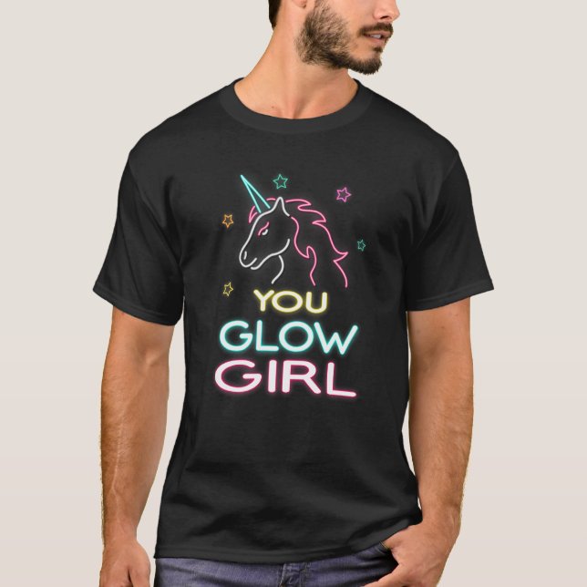 You Glow Girl Unicorn 80s Retro   T Shirt (Framsida)