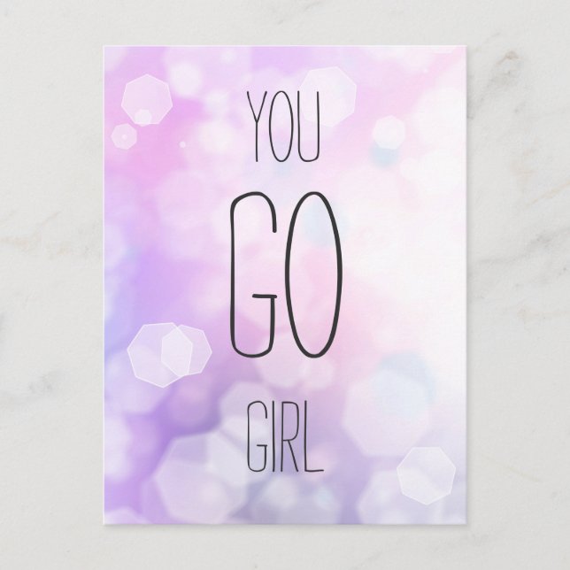 You Go Girl - Lila Bokeh Inspirational Quote Vykort (Framsida)