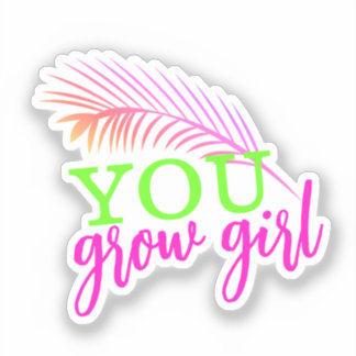 You Grow Girl Handritad Palmblad Neon Klistermärken