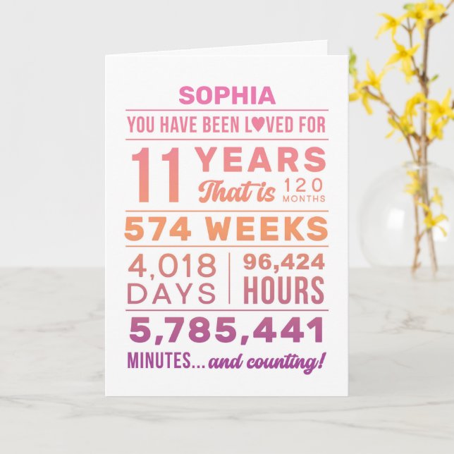 You Have Been Loved 11 Years Birthday Card Kort (Gul blomma)