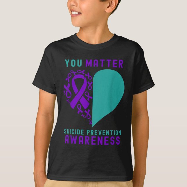 You - Heart &amp; Ribbon Design Suicide Prevention T Shirt (Framsida)