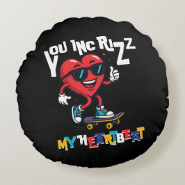 You Inc Rizz my Heartbeat - Cute skateboard heart Rund Kudde
