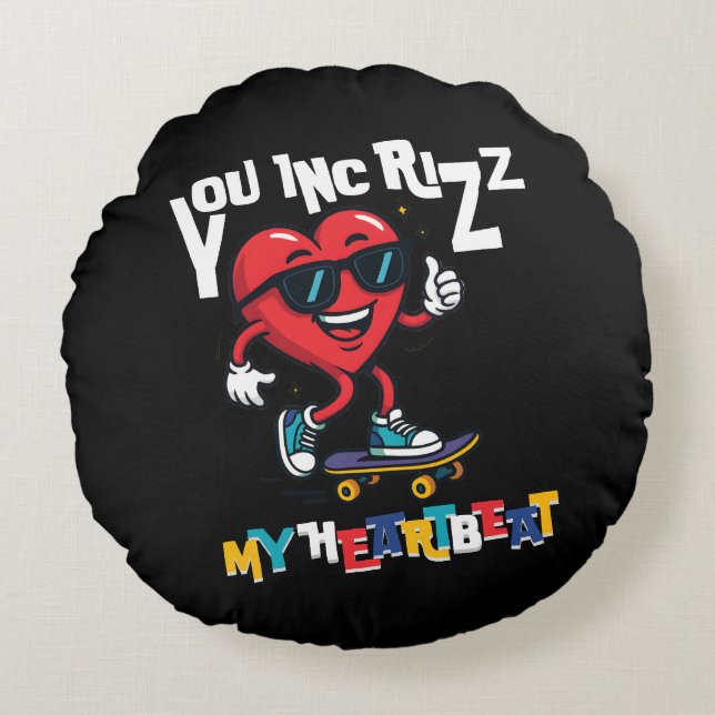 You Inc Rizz my Heartbeat - Cute skateboard heart Rund Kudde (Framsidan)