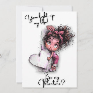 "You Light Up My Heart"  Cute Girl Valentine  Card Julkort