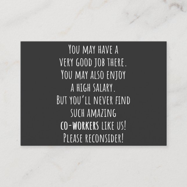 you’ll never find such amazing co-workers like us! visitkort (Framsida)