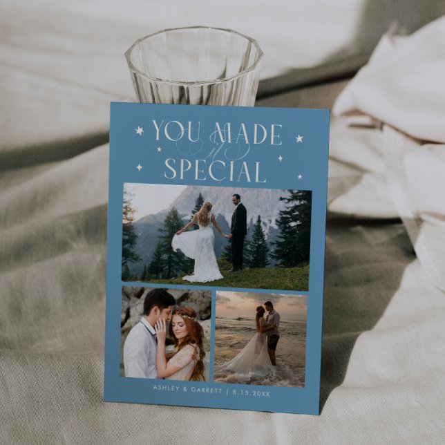 You Made It Special Wedding Photo Denim Blue Tack Kort (Skapare uppladdad)