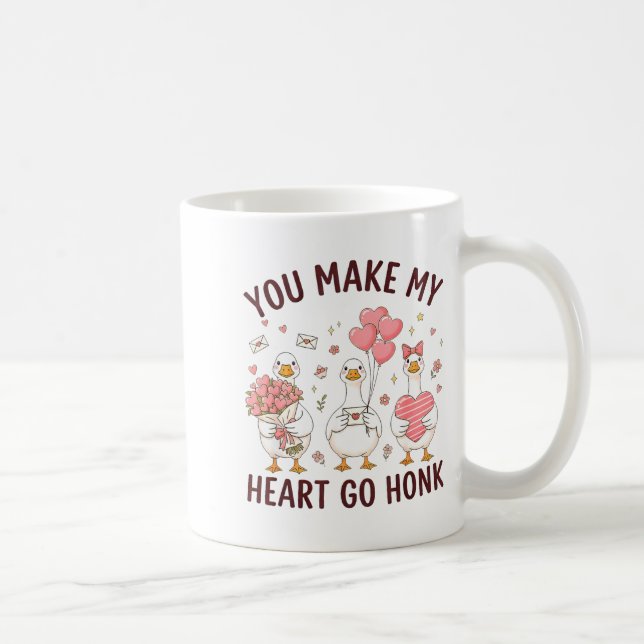 You Make My Heart Go Honk Valentine Goose Preppy  Kaffemugg (Höger)