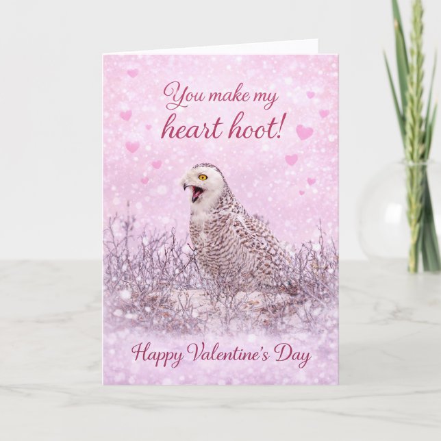 You Make My Heart Hoot: Snowy Owl Valentine’s Day Helgkort (Framsida)
