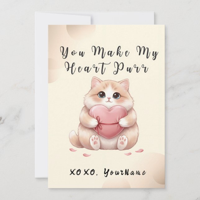 You Make My Heart Purr Cat Valentine Card Julkort (Framsida)
