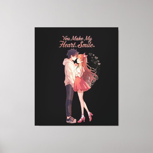 You Make My Heart Smile Anime Couple T-Shirt Canvastryck (Framsida)