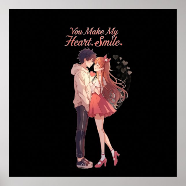You Make My Heart Smile Anime Couple T-Shirt Poster (Framsidan)