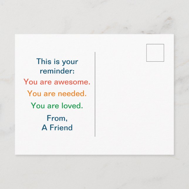 You Matter Anonymous "Secret Sender" Postcard Vykort (Baksida)