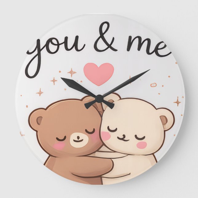  You & Me Cute Bear Couple Wall Clock  Stor Klocka (Framsida)