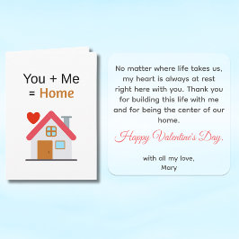 You Plus Me Equals Home Valentine's Day  Kort