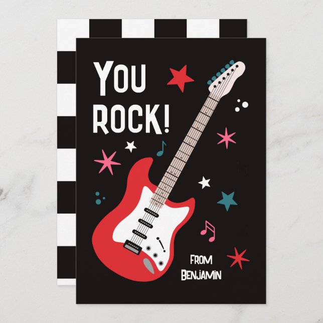 You rock guitar classroom valentine's day card julkort (Fram/baksida)