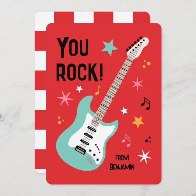 You rock guitar classroom valentine's day card julkort (Fram/baksida)