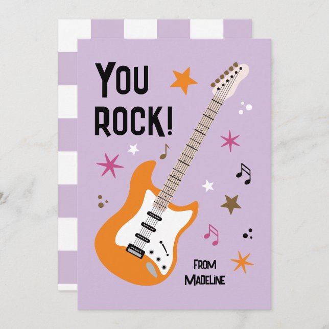 You rock guitar classroom valentine's day card julkort (Fram/baksida)