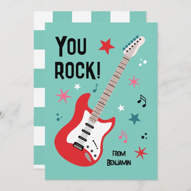 You rock guitar classroom valentine's day card julkort (Fram/baksida)