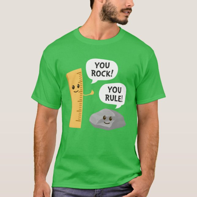 You Rock You Rule Funny School Pun Ruler and Rock  T Shirt (Framsida)