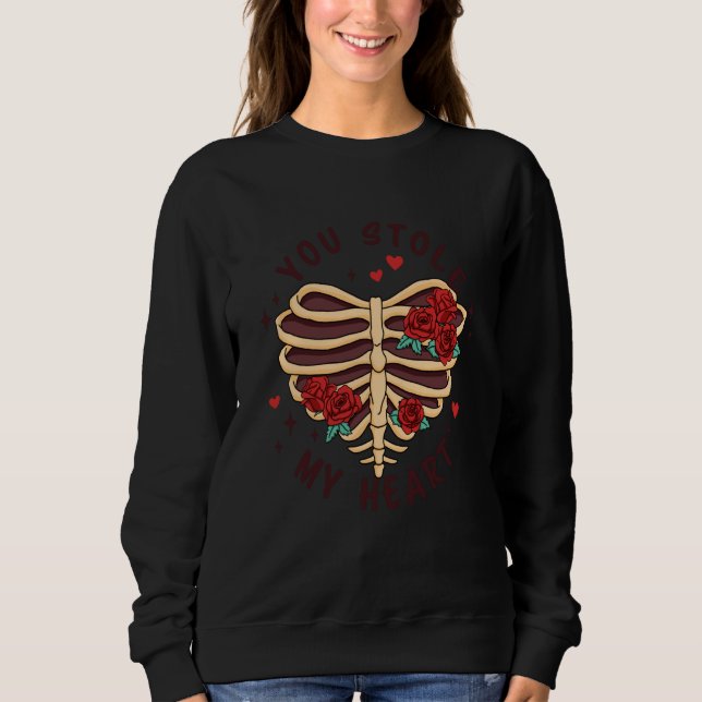 You Stole My Heart Skeleton Ribs Rose Valentine's  T Shirt (Framsida)
