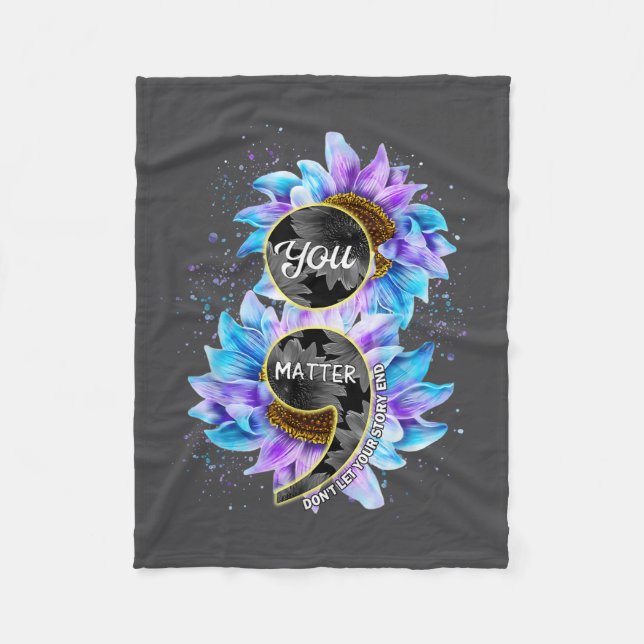 You Suicide Prevention Awareness Semicolon Sunflow Fleecefilt (Framsidan)