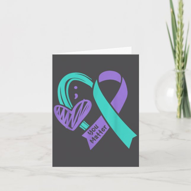 You Suicide Prevention Awareness Teal Purple Heart Kort (Framsida)