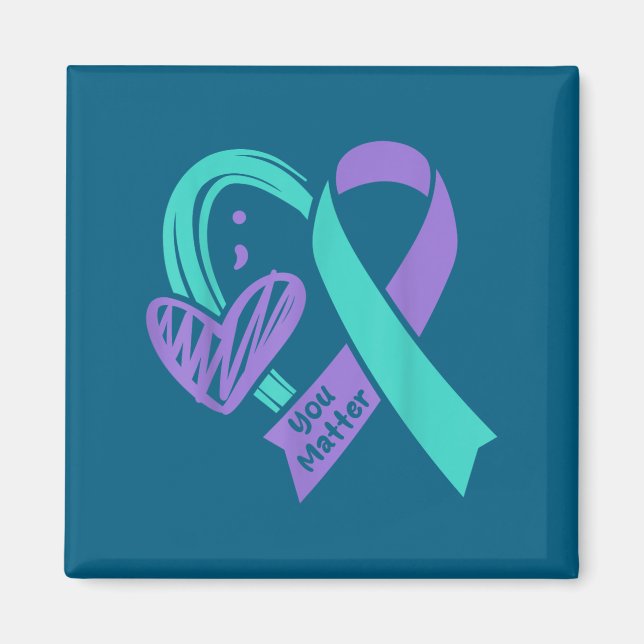 You Suicide Prevention Awareness Teal Purple Heart Magnet (Framsidan)