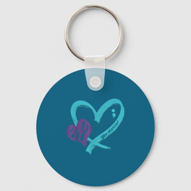 You Suicide Prevention Awareness Teal Purple Heart Nyckelring (Framsida)