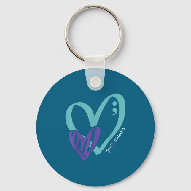 You Suicide Prevention Awareness Teal Purple Heart Nyckelring (Framsida)