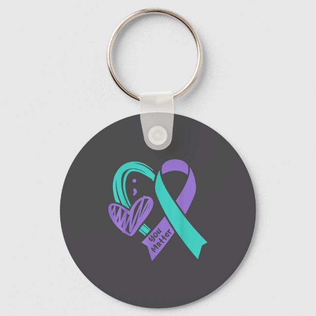 You Suicide Prevention Awareness Teal Purple Heart Nyckelring (Framsida)
