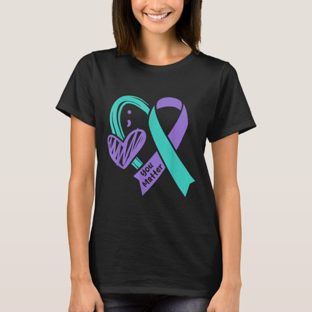 You Suicide Prevention Awareness Teal Purple Heart T Shirt (Framsida)