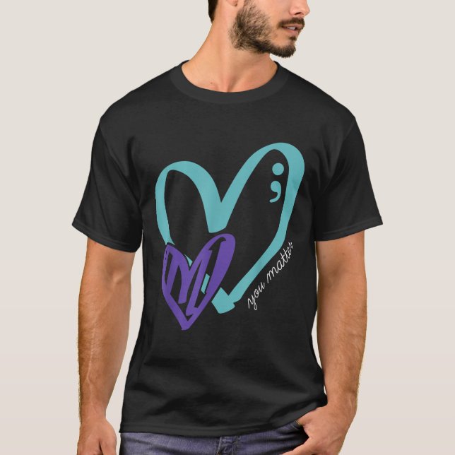 You Suicide Prevention Awareness Teal Purple Heart T Shirt (Framsida)