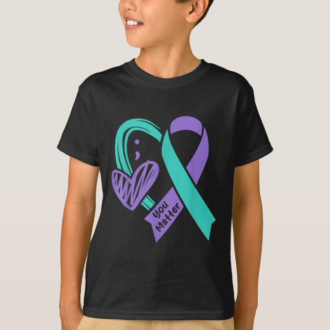 You Suicide Prevention Awareness Teal Purple Heart T Shirt (Framsida)