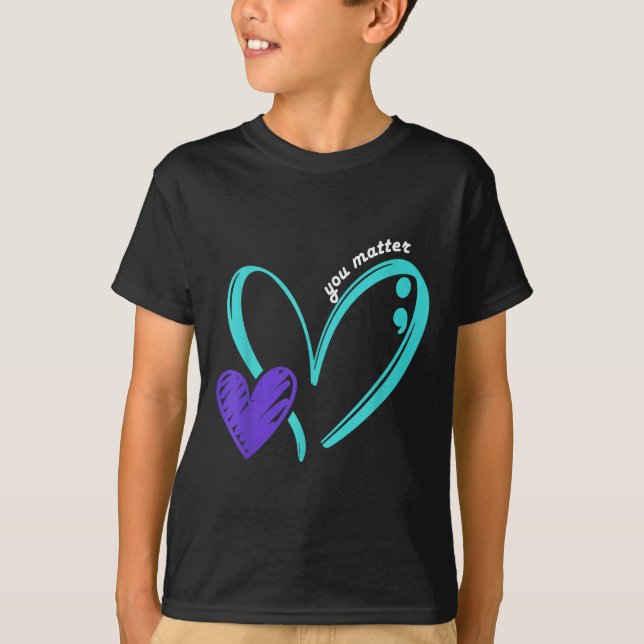You Suicide Prevention Awareness Teal Purple Heart T Shirt (Framsida)