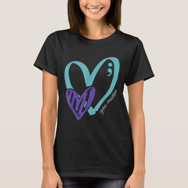 You Suicide Prevention Awareness Teal Purple Heart T Shirt (Framsida)