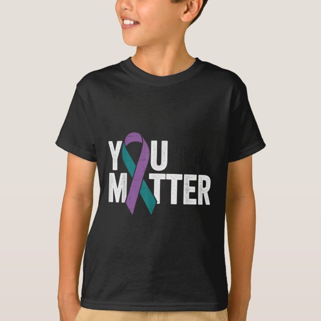 You - Suicide Prevention Teal Purple Awareness Rib T Shirt (Framsida)