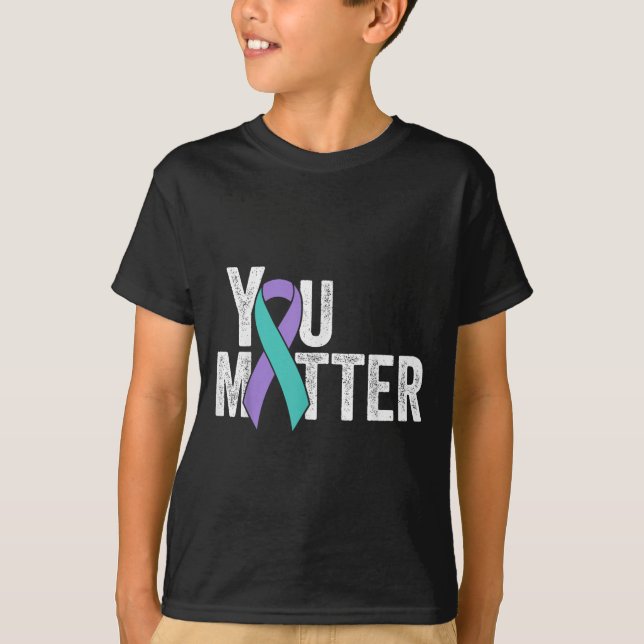 You Suicide Prevention Teal Purple Awareness Ribbo T Shirt (Framsida)