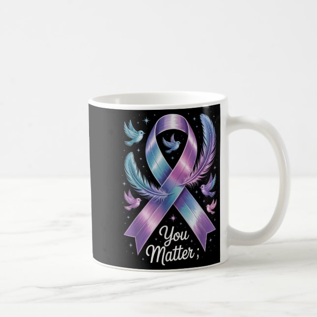 You Teal &amp; Purple Ribbon Suicide Prevention Aw Kaffemugg (Höger)