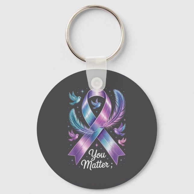 You Teal &amp; Purple Ribbon Suicide Prevention Aw Nyckelring (Framsida)